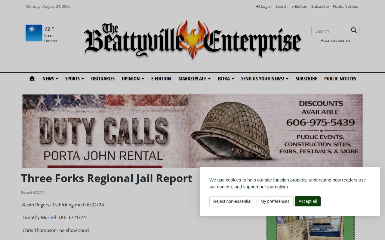 Lee County arrest news in the Beattyville Enterprise regional jail report