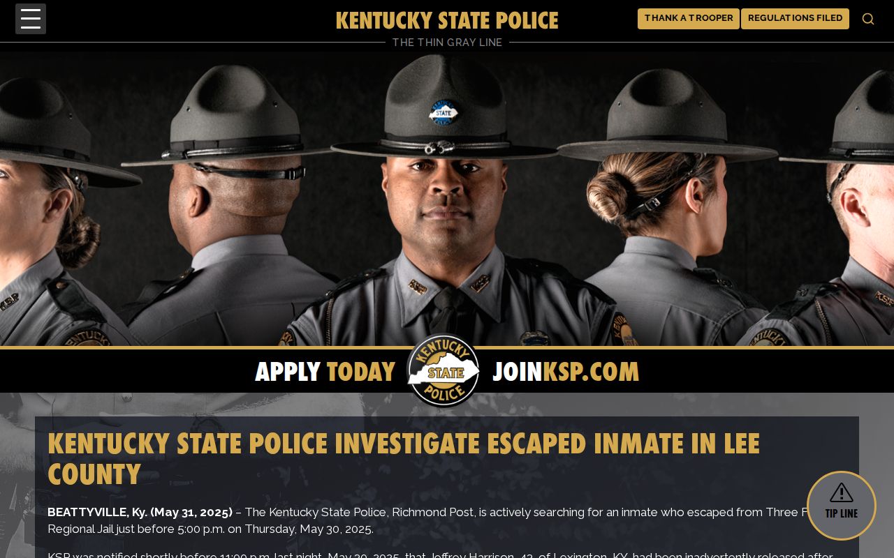 Lee County official Kentucky State Police custody news record
